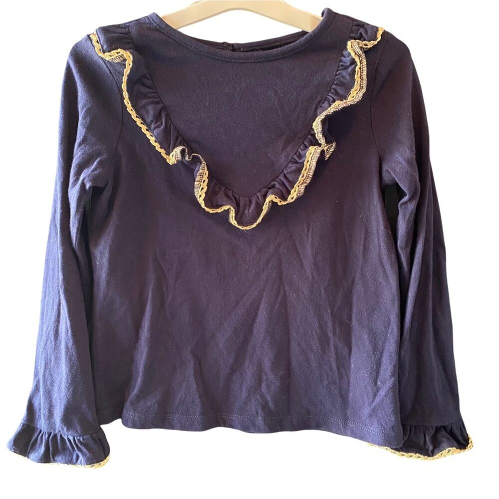 Janie and Jack SHIMMER TRIM RUFFLE TOP sz 4 long sleeve navy blue and gold